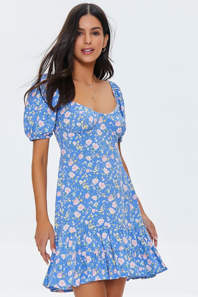 Blue Floral Print Mini Dress | Forever 21